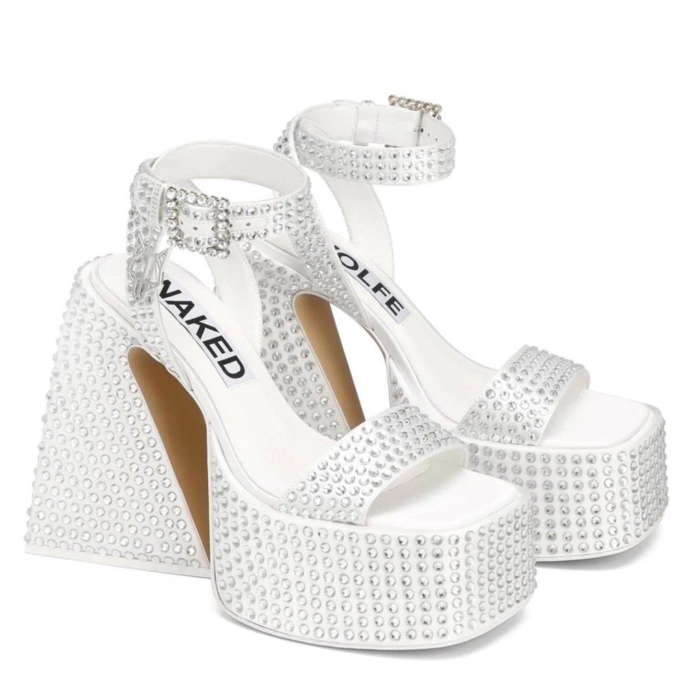 Naked Wolfe Angelina diamond white studded platforms size 36 US 6
